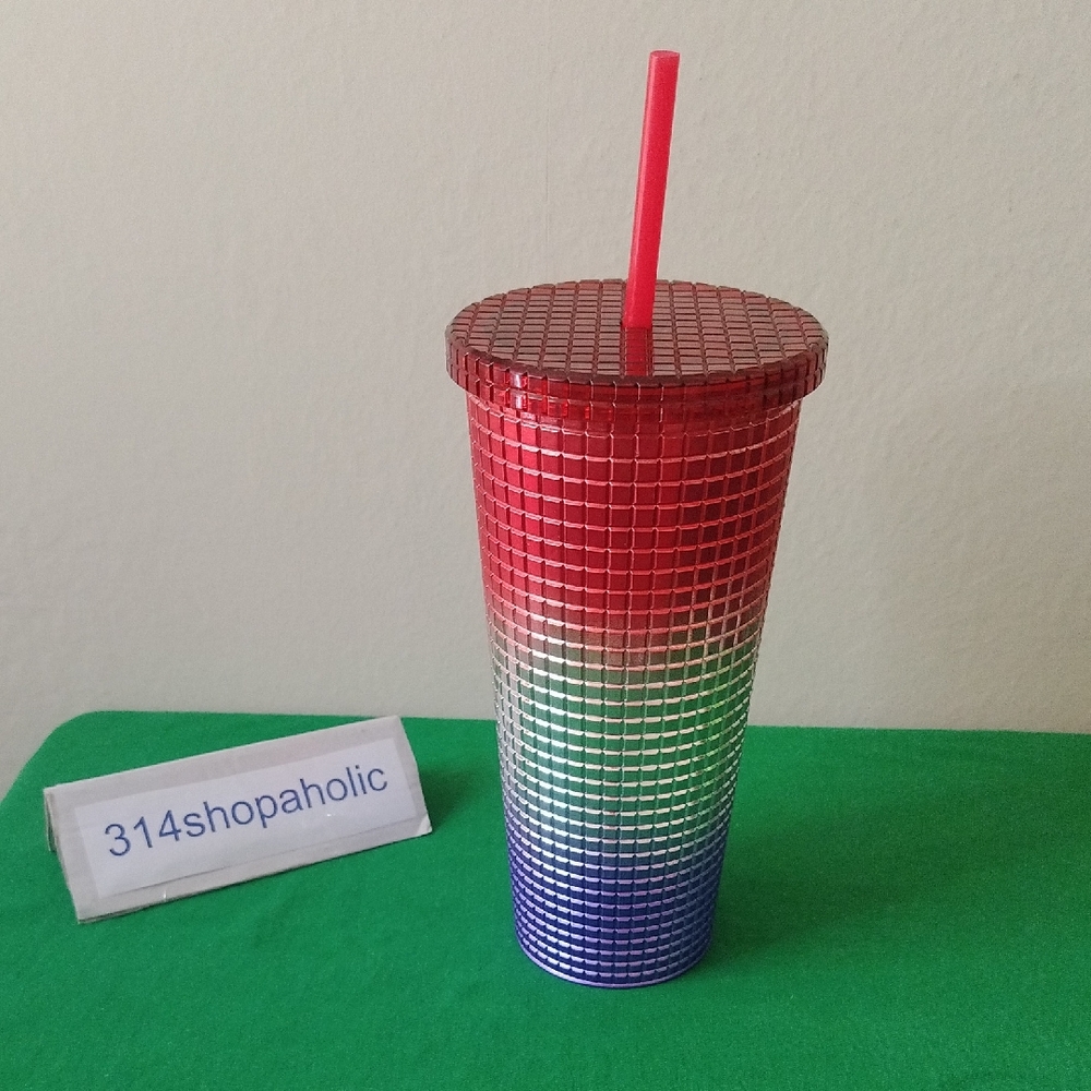 Iridescent Multicolor Tumbler With Straw